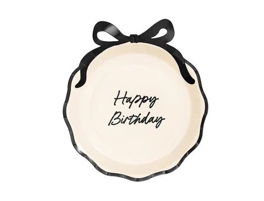 Talerz papier.24cm  op.6 szt. Happy Birthday z kokardką