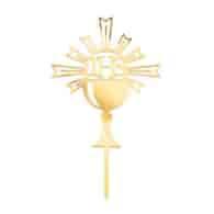 Topper na tort;  Komunia święta IHS Kielich lustrzany - złoty, 14cm