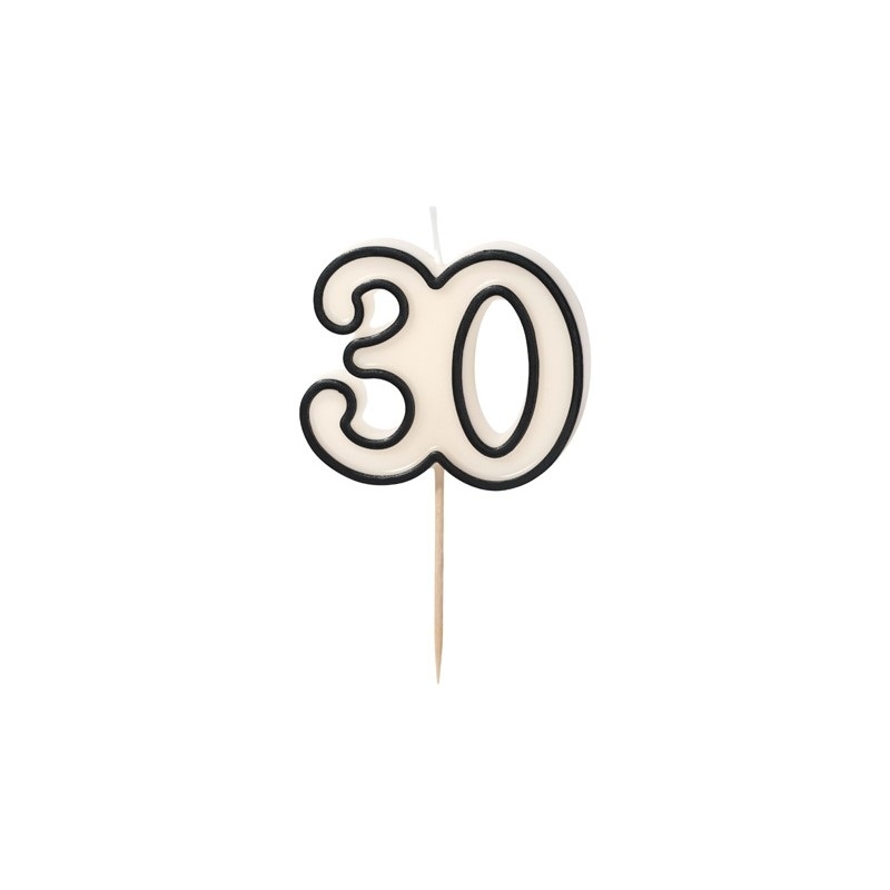 Świeczka cyferka - biało-czarna  30  - 5,5cm