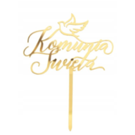 Topper na tort;  Komunia Święta Gołąbek lustrzany - złoty