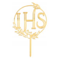Topper na tort;  Komunia Święta IHS lustrzany - złoty