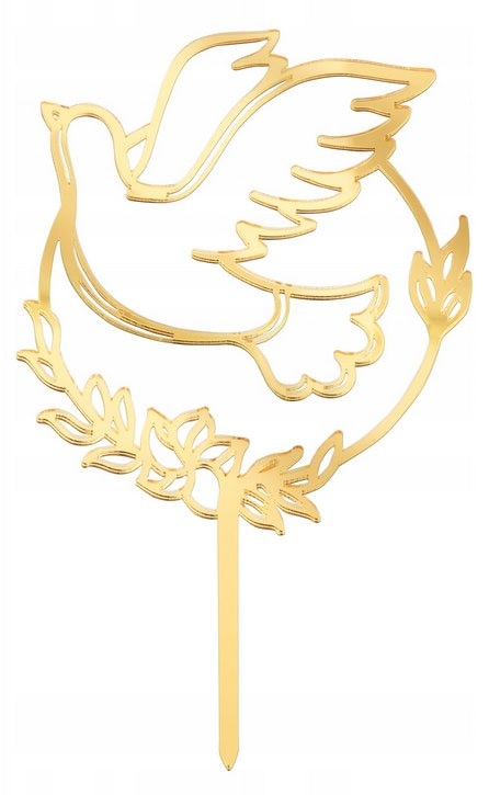 Topper na tort;  Komunia Święta Gołąb lustrzany - złoty