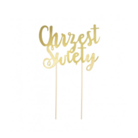 Topper na tort;  Chrzest święty - złoty