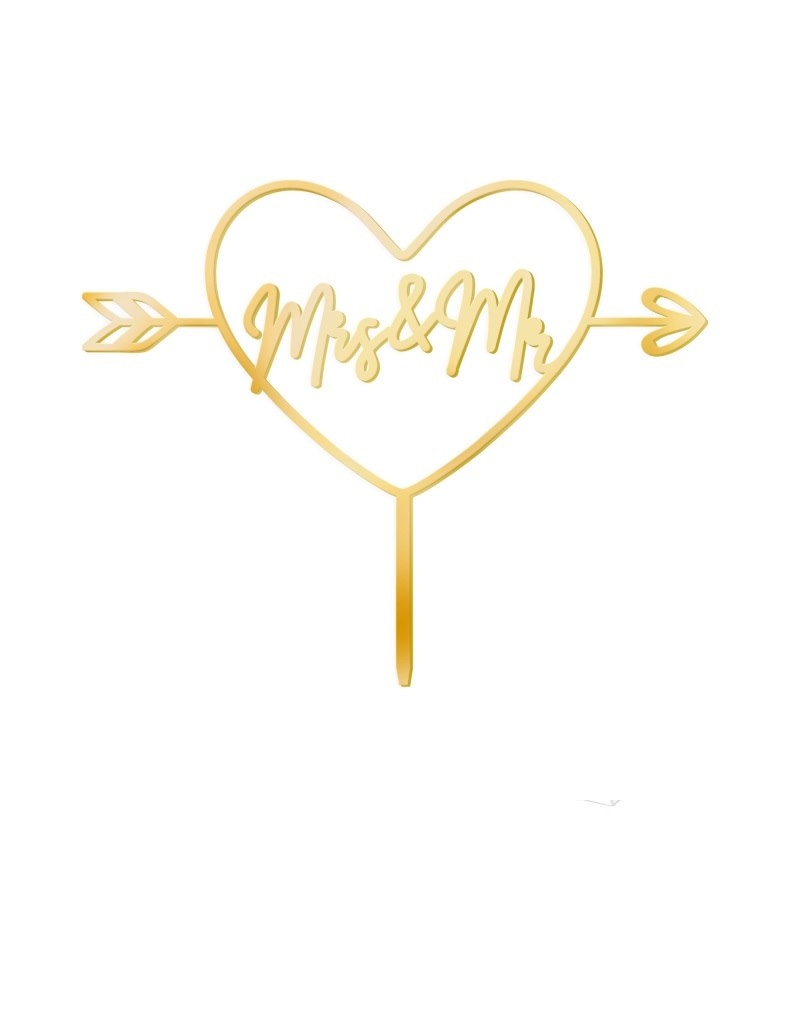 Topper na tort;  Mrs & Mr  złoty