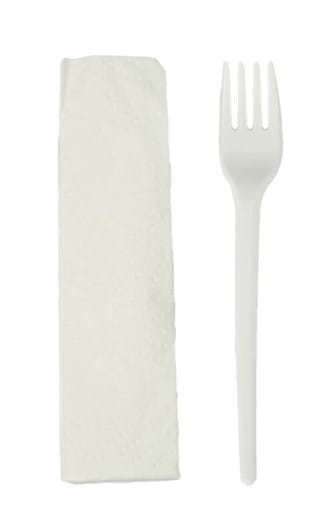 Zestaw sztućców KONFEKCJA biały - widelec +  serwetka  op.45 szt. **