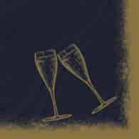 Serwetki 40x40cm flizelinowe skł.  Noworoczne  op.60 szt. (6) czarne ze złotymi kieliszkami  Sparkly Cheers Black