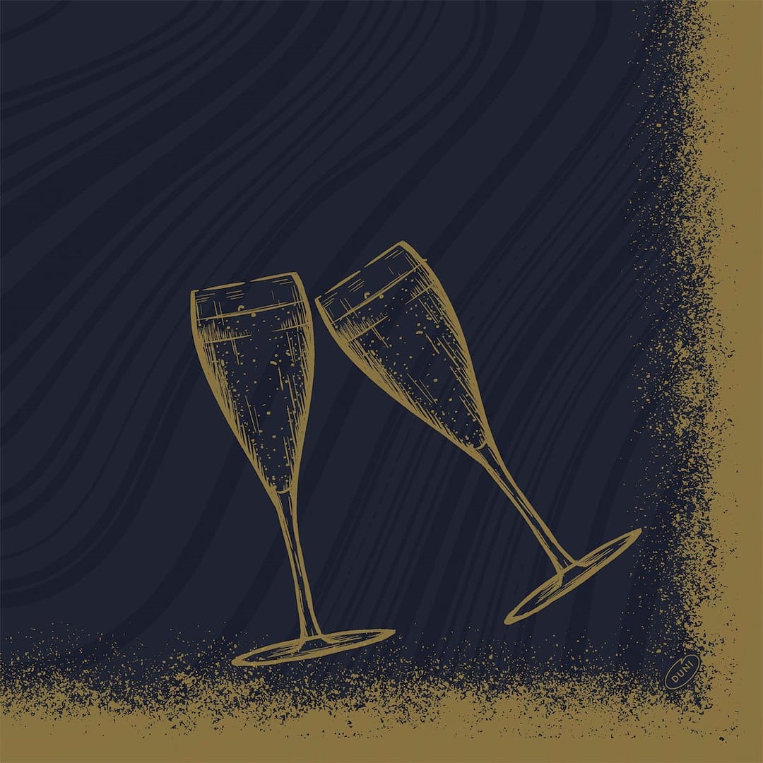 Serwetki 40x40cm flizelinowe skł.  Noworoczne  op.60 szt. (6) czarne ze złotymi kieliszkami  Sparkly Cheers Black