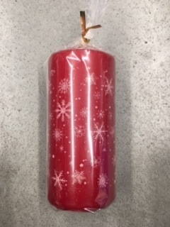 Świeca walec  70/140 czerwona śnieżynki Boże Narodzenie