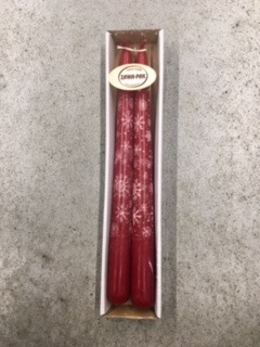 Świeca stożkowa, czerwona śnieżynki Boże Narodzenie  op.2 szt.