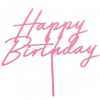 Topper na tort;  Happy Birthday - jasny róż, 16,5cm