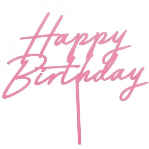 Topper na tort;  Happy Birthday - jasny róż, 16,5cm