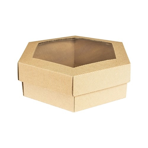 Pudełko 26x26x9cm brązowe z oknem  sześciokąt (kpl dół+góra) karbowane