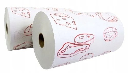Papier pakowy rolka  powl. 35cm  op. 8 kg   Wędliny , nadruk spożywczy  MA (kaszerowany folią)