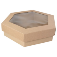 Pudełko 31,5x31,5x11cm brązowe z oknem  sześciokąt (kpl dół+góra) karbowane