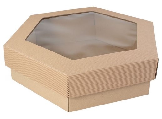 Pudełko 31,5x31,5x11cm brązowe z oknem  sześciokąt (kpl dół+góra) karbowane