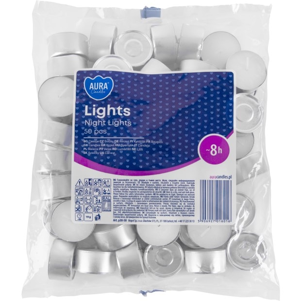 Świeczki - podgrzewacz  op.50 szt. Aura  P30 8h