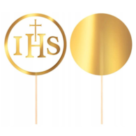 Topper na tort;  Komunia Święta IHS biało-złoty  13cm