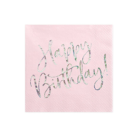 Serwetki - Urodzinowe  33x33cm  op.20 szt.  pudrowy roż, Happy Birthday