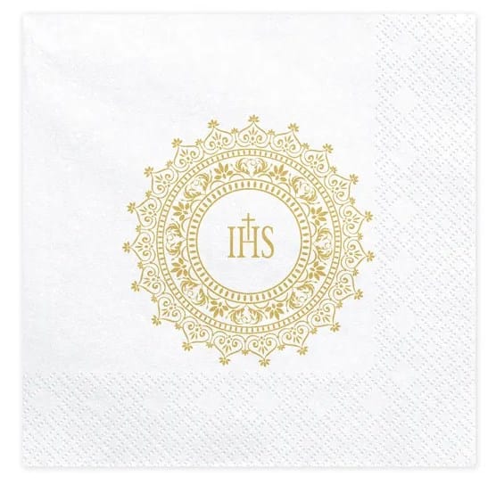Serwetki - Komunia święta  33x33cm  op.20 szt.  złoty IHS