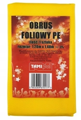 Obrus foliowy molet.PE  120x140, żółty