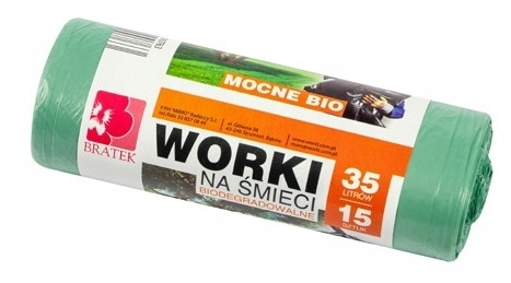 Worki na śmieci LD    35l  op.15 szt. zielone, biodegradowalne