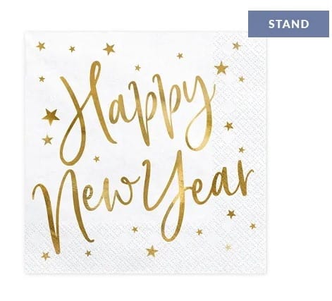 Serwetki - Noworoczne  33x33cm  op.20 szt.  białe, Happy New Year
