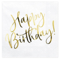Serwetki - Urodzinowe  33x33cm  op.20 szt.  białe, Happy Birthday