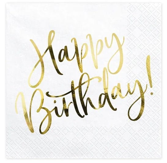 Serwetki - Urodzinowe  33x33cm  op.20 szt.  białe, Happy Birthday
