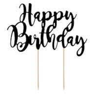 Topper na tort;  Happy Birthday - czarny, 22,5cm