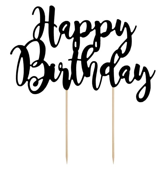 Topper na tort;  Happy Birthday - czarny, 22,5cm