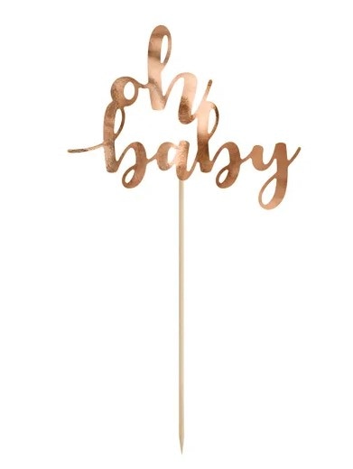 Topper na tort;  Oh baby - różowe złoto, 25cm **