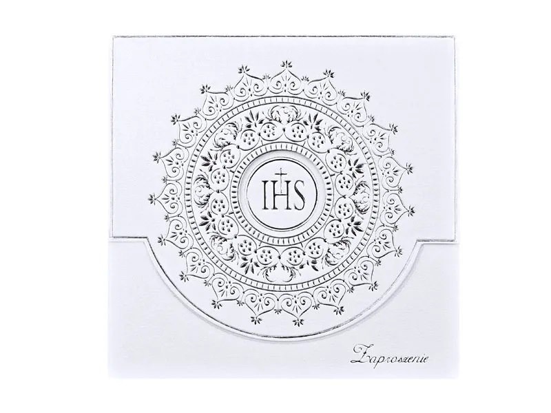 Zaproszenie - Komunia święta, z ornamentem, srebrne  op.10 szt.