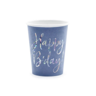 Kubek papier. 220ml  op.6 szt. powl. - Happy B'day! granatowy