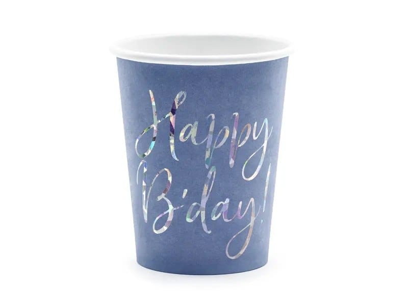 Kubek papier. 220ml  op.6 szt. powl. - Happy B'day! granatowy