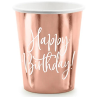 Kubek papier. 260ml  op.6 szt. powl. - Happy Birthday, różowe złoto