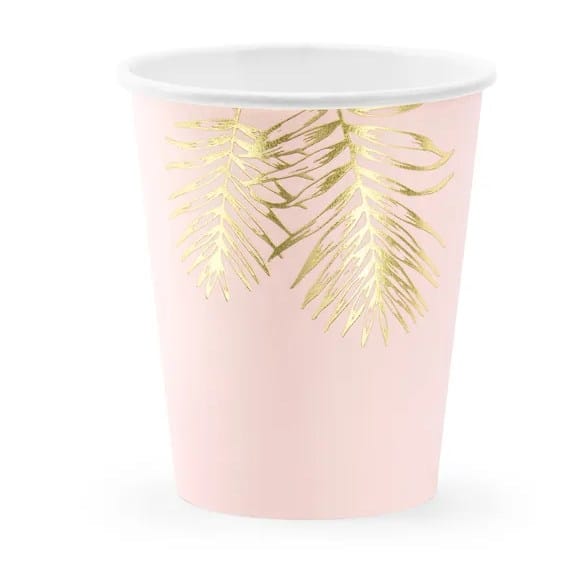 Kubek papier. 220ml  op.6 szt. powl. - jasno różowy - Liście