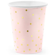 Kubek papier. 260ml  op.6 szt. powl. - Kropki, jasny róż