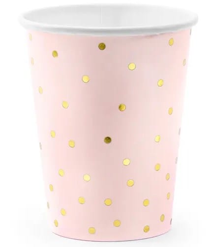 Kubek papier. 260ml  op.6 szt. powl. - Kropki, jasny róż