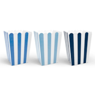 Pudełko na popcorn; paski 7,5x7,5x12,5cm, niebieskie  op.6 szt.