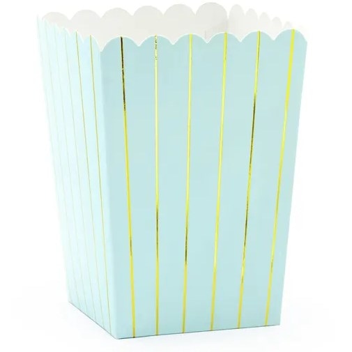 Pudełko na popcorn; paski 7x7x12,5cm, j.niebieskie  op.6 szt. **