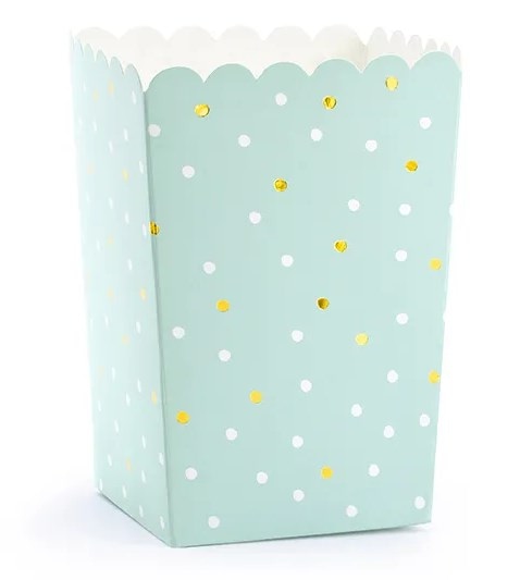 Pudełko na popcorn; kropki 7x7x12,5cm, miętowy  op.6 szt. **