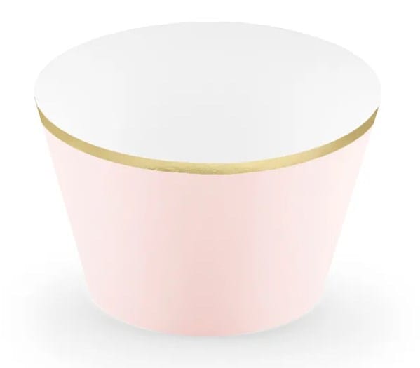 Papilotki na muffinki  Złoty pasek - jasny róż, 4,8x7,6x4,6cm  op.6 szt.