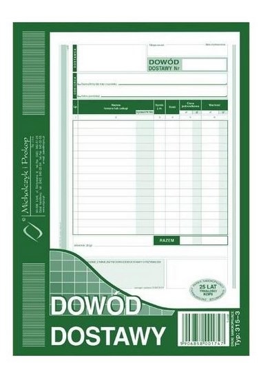 Dowód dostawy A5 M315-3 pionowy