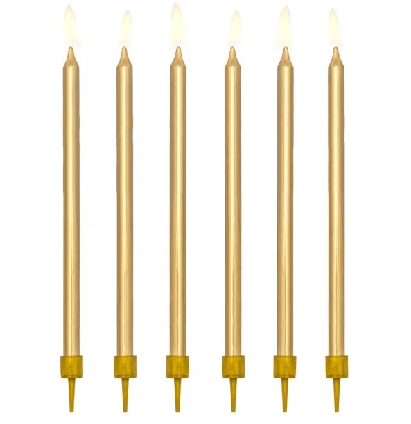 Świeczki urodzinowe; złote, gładkie 12,5cm  op.12 szt.