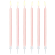 Świeczki urodzinowe; jasno różowe, gładkie 14cm  op.12 szt.