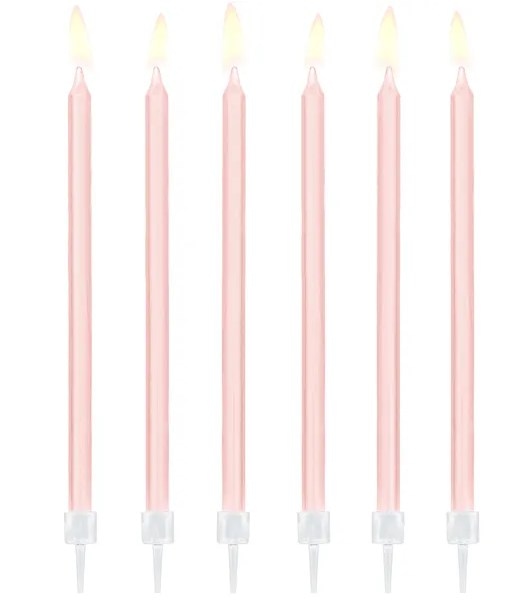 Świeczki urodzinowe; jasno różowe, gładkie 14cm  op.12 szt.