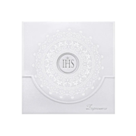 Zaproszenie - Komunia święta, z ornamentem, białe  op.10 szt.