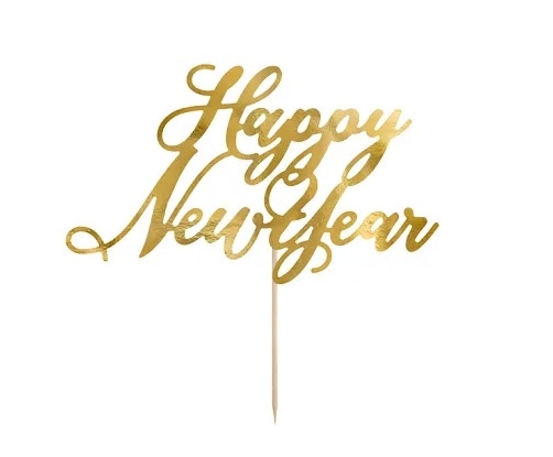 Topper na tort;  Happy New Year - złoty, 24cm **